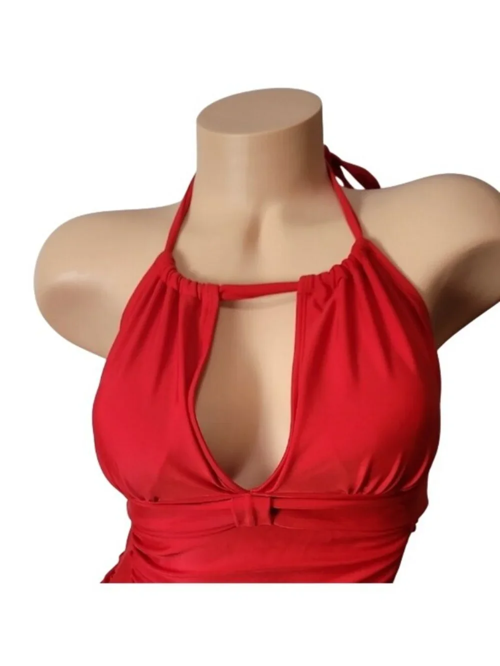 Smismivo Red Halter One-Piece Swimsuit With Ruched Front & Bow Detail - Picture 7 of 16